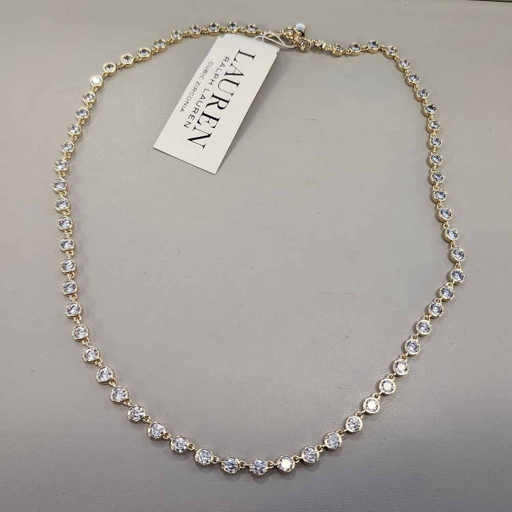 NWT Ralph Lauren Gold-Tone Cubic Zirconia Tennis Collar Necklace